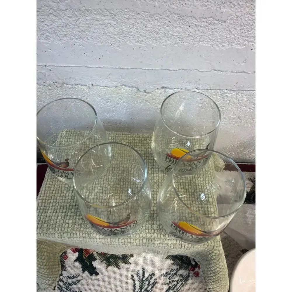 Set of 4 Pheasants Forever Rocks Whiskey Glasses Tumblers Hunting Barware 12oz
